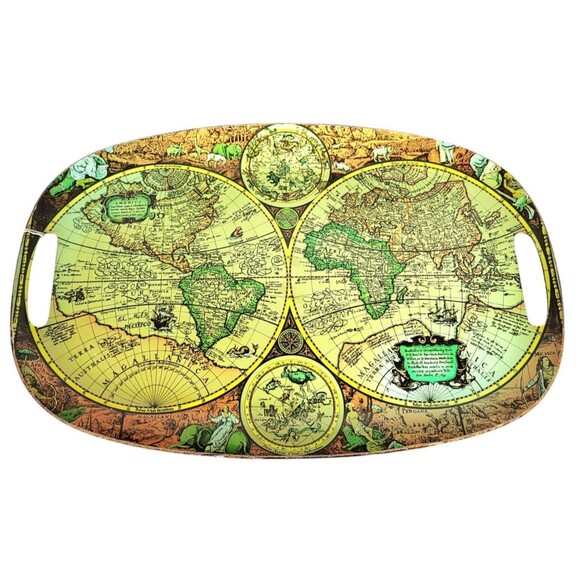 Vintage MCM Old World Map Fiberboard Set of Three Serving Trays Made in Japan - Picture 10 of 11